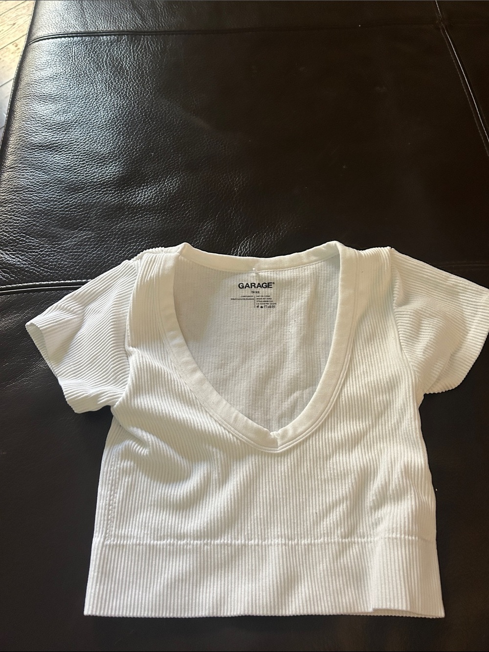 Garage White Ribbed V-Neck Cropped Top